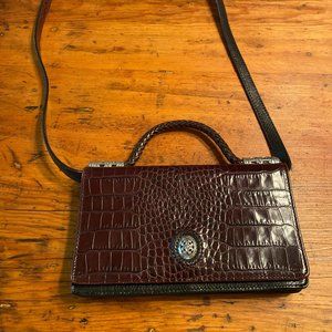 Brighton Black/Brown Leather Croc Crossbody Wallet Organizer Cell Phone Purse